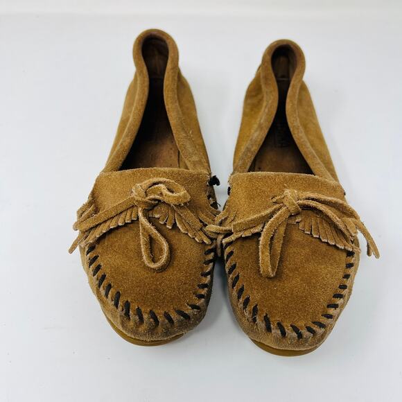 Minnetonka Moccasin Slip On Shoe Casual Tan Brown - 6 - Picture 2 of 7